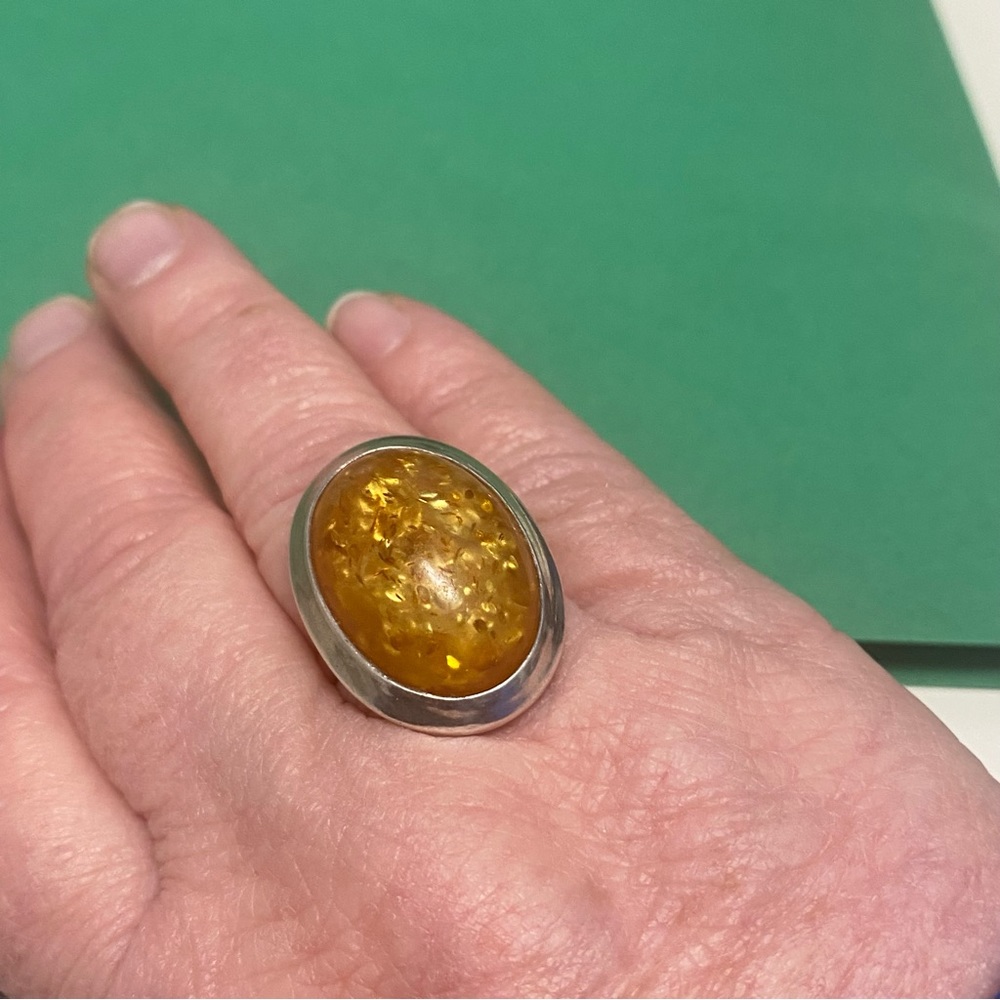 Amber Silver Ring - image 1